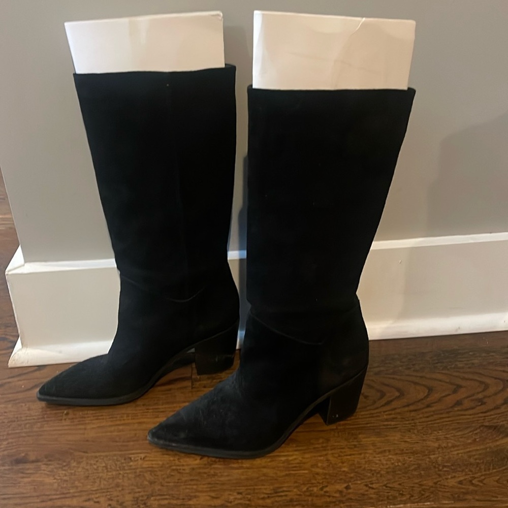 Sam Edelman Black Heeled Boots, mid calf, suede, 7.5